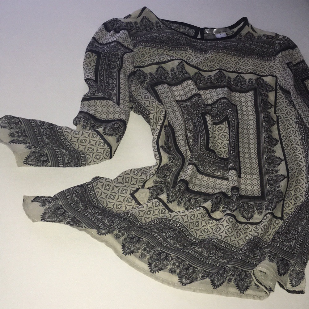 Sheer B&W Keyhole Blouse